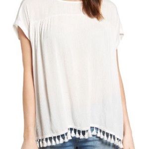 Bobeau White Fringe Hem Kimono Top